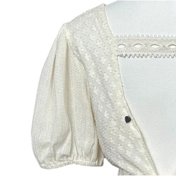 Z&L Europe Hampton Crop Top Ivory Open Back Puff Sleeve Size L - Picture 7 of 9